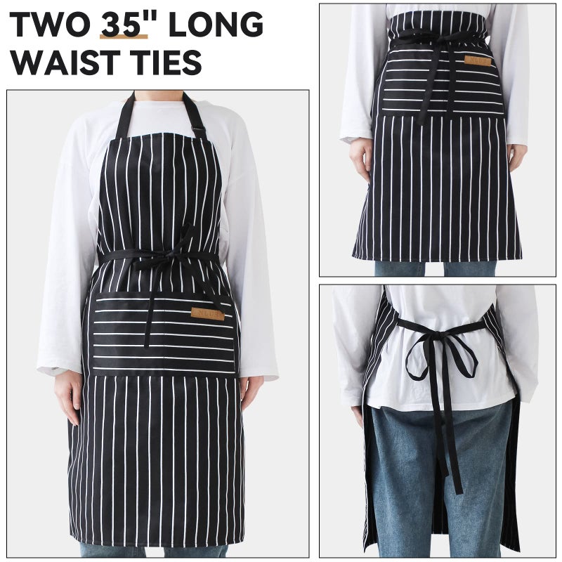 NLUS 2 Pack Kitchen Cooking Aprons, Adjustable Bib Soft Chef Apron with 2 Pockets for Men Women(Black/Brown Stripes) - Image 5